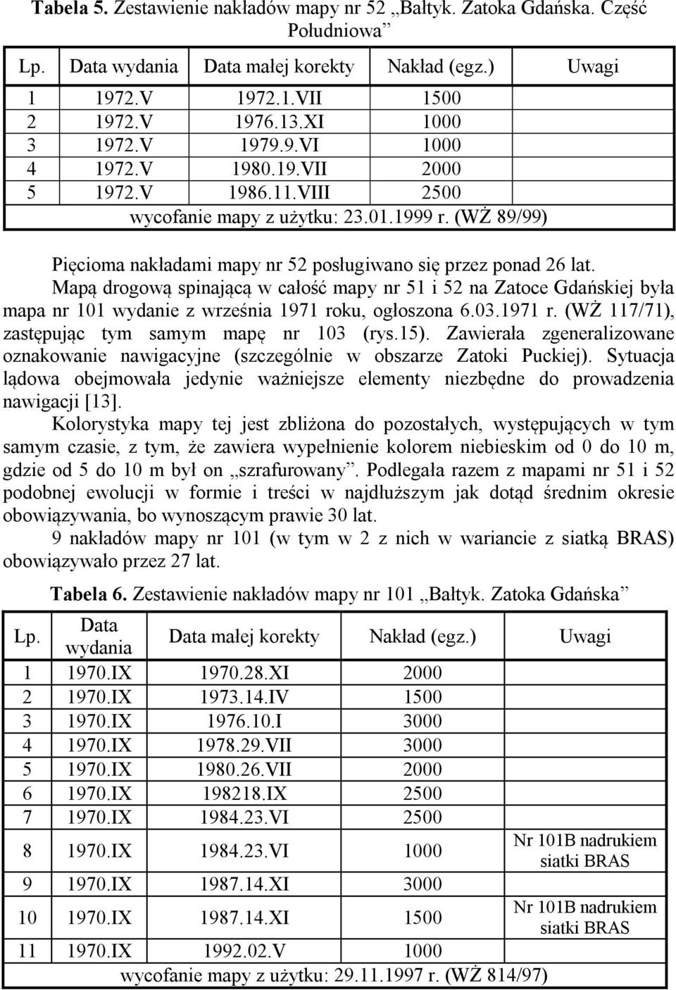 Mapą drogową spinającą w całość mapy nr 51 i 52 na Zatoce Gdańskiej była mapa nr 101 wydanie z września 1971 roku, ogłoszona 6.03.1971 r. (WŻ 117/71), zastępując tym samym mapę nr 103 (rys.15).