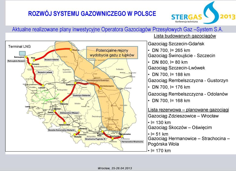 tualne realizowane plany inwestycyjne Operatora Gazociągów Przesyłowych Gaz System S.A.