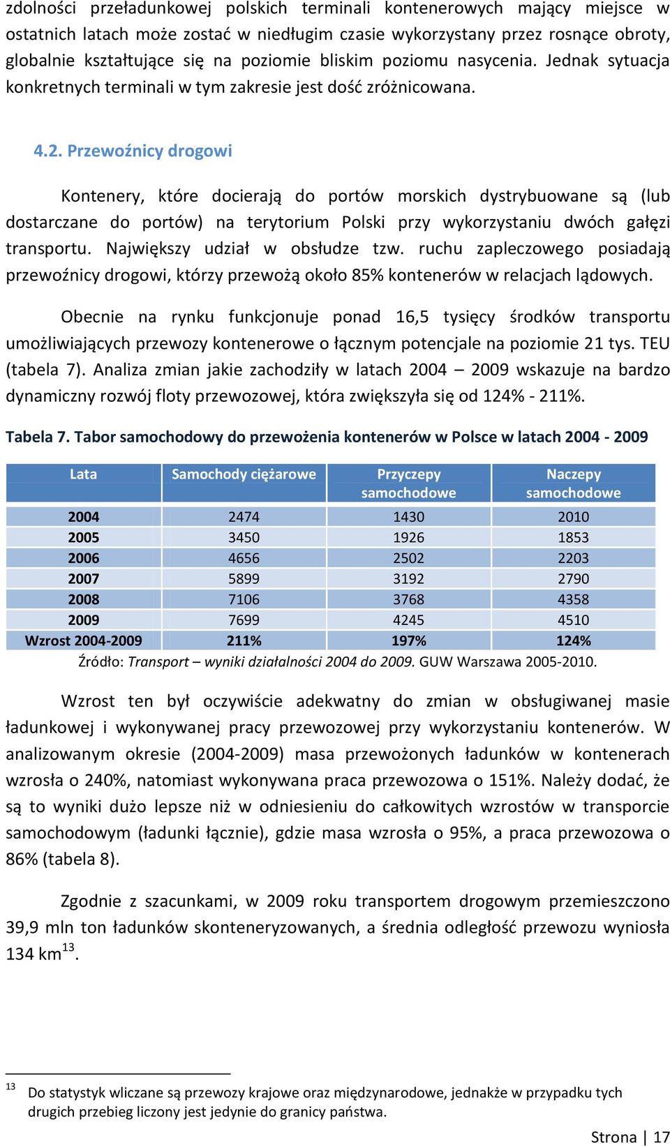 Przewoźnicy drogowi Kontenery, które docierają do portów morskich dystrybuowane są (lub dostarczane do portów) na terytorium Polski przy wykorzystaniu dwóch gałęzi transportu.