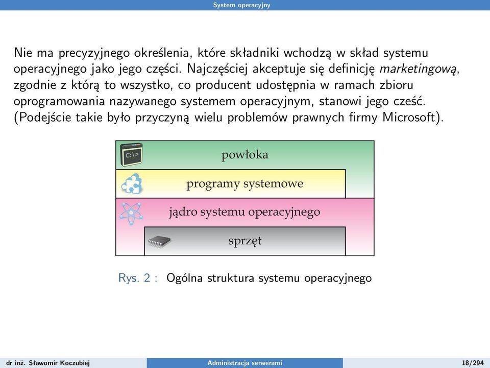 nazywanego systemem operacyjnym, stanowi jego cześć. (Podejście takie było przyczyną wielu problemów prawnych firmy Microsoft).