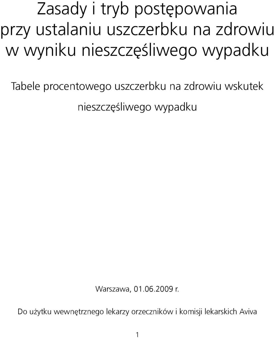 zdrowiu wskutek nieszczęśliwego wypadku Warszawa, 01.06.2009 r.