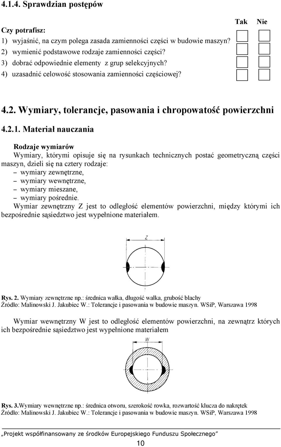 Materiał nauczania Rodzaje wymiarów Wymiary, którymi opisuje się na rysunkach technicznych postać geometryczną części maszyn, dzieli się na cztery rodzaje: wymiary zewnętrzne, wymiary wewnętrzne,