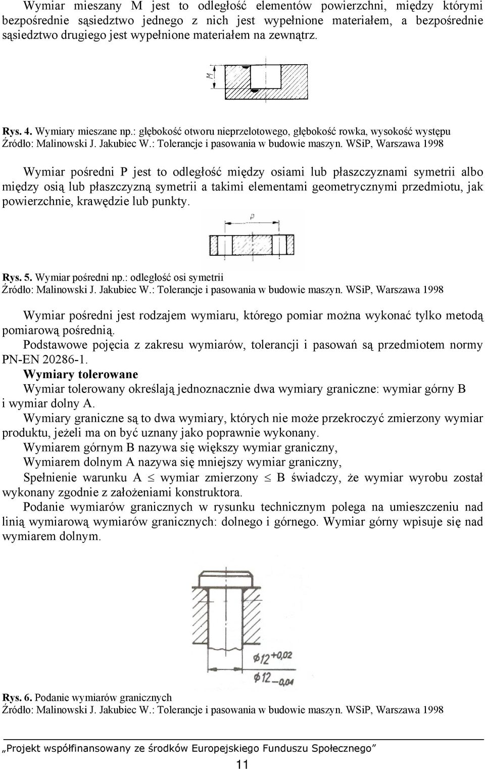 WSiP, Warszawa 1998 Wymiar pośredni P jest to odległość między osiami lub płaszczyznami symetrii albo między osią lub płaszczyzną symetrii a takimi elementami geometrycznymi przedmiotu, jak