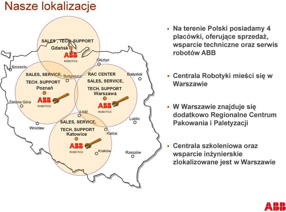 mieści się w Warszawie Zielona Góra ROBOTICS Wrocław Łódź SALES, SERVICE, TECH.