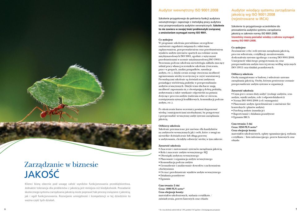 W programie szkolenia przewidziano szczegółowe omówienie zagadnień związanych z właściwym zaplanowaniem, przeprowadzeniem oraz przedstawieniem wyników audytu systemów opartych na rodzinie norm