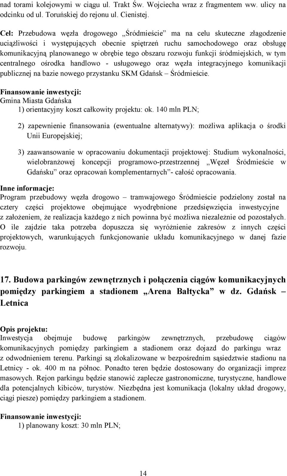 obszaru rozwoju funkcji śródmiejskich, w tym centralnego ośrodka handlowo - usługowego oraz węzła integracyjnego komunikacji publicznej na bazie nowego przystanku SKM Gdańsk Śródmieście.