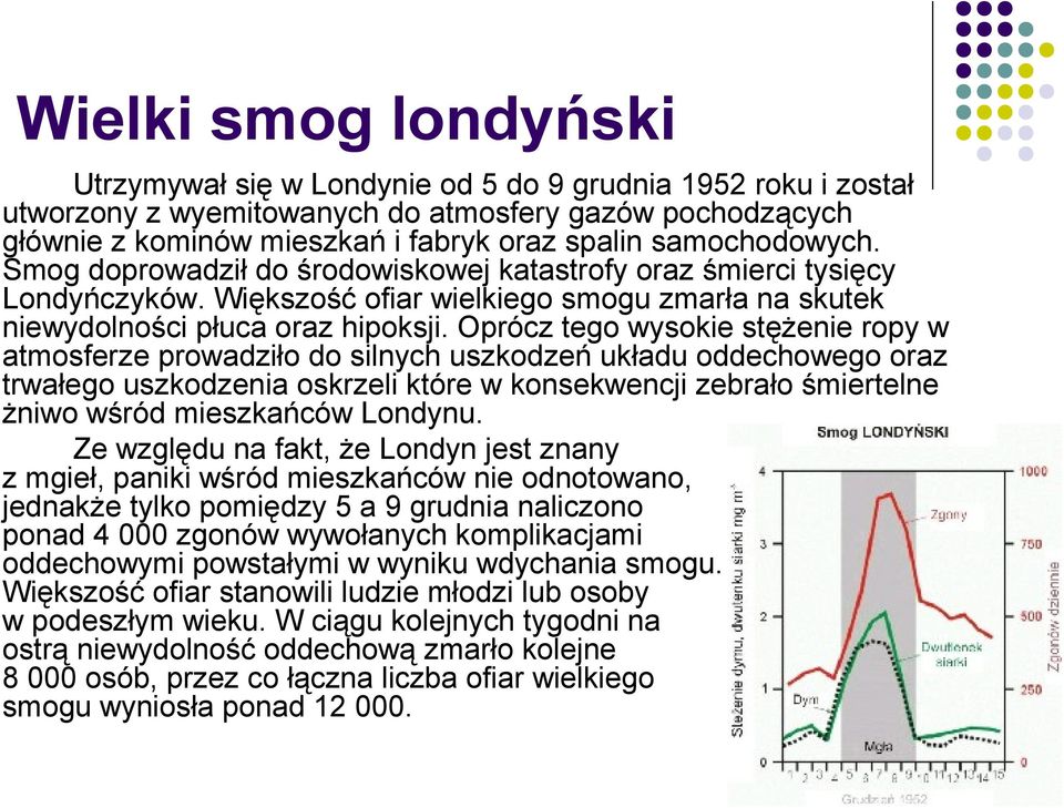 Oprócz tego wysokie stężenie ropy w atmosferze prowadziło do silnych uszkodzeń układu oddechowego oraz trwałego uszkodzenia oskrzeli które w konsekwencji zebrało śmiertelne żniwo wśród mieszkańców