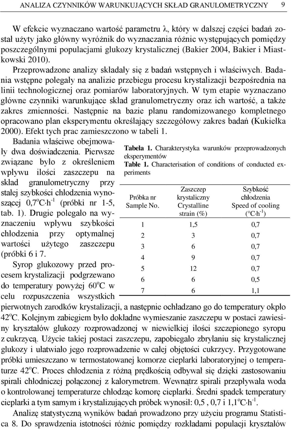 Badania wstępne polegały na analizie przebiegu procesu krystalizacji bezpośrednia na linii technologicznej oraz pomiarów laboratoryjnych.