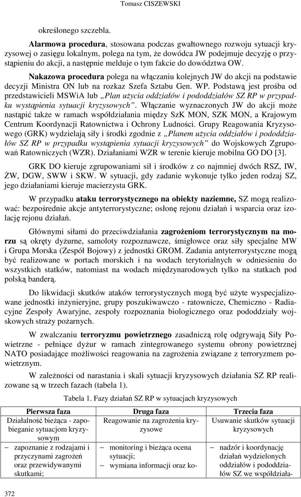 fakcie do dowództwa OW. Nakazowa procedura polega na włączaniu kolejnych JW do akcji na podstawie decyzji Ministra ON lub na rozkaz Szefa Sztabu Gen. WP.