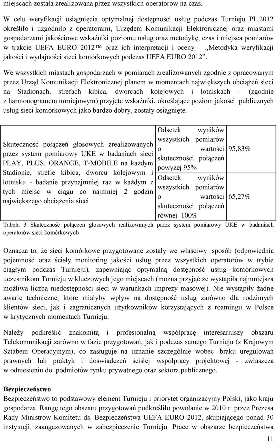 2012 oraz ich interpretacji i oceny Metodyka weryfikacji jakości i wydajności sieci komórkowych podczas UEFA EURO 2012.