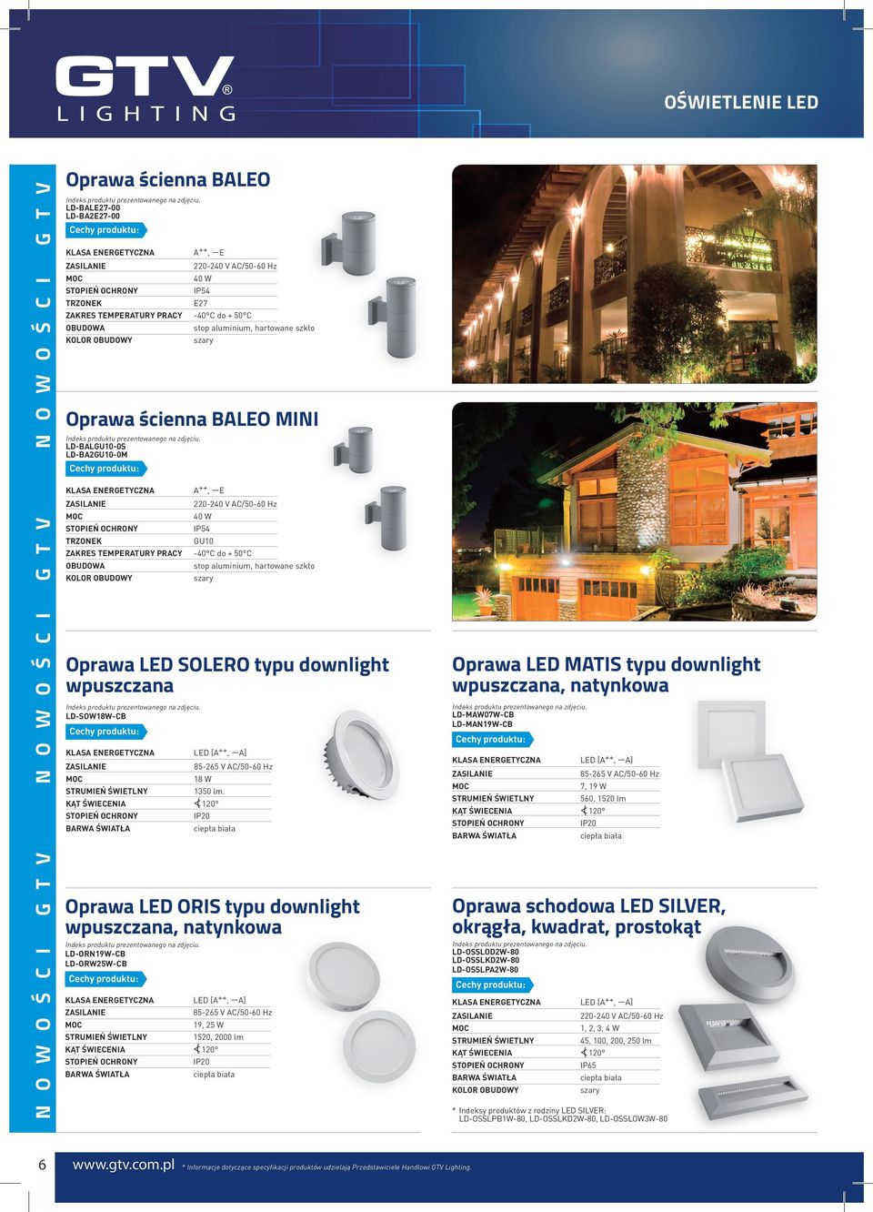 TEMPERATURY PRACY -40 C do + 50 C stop aluminium, hartowane szkło KOLOR OBUDOWY szary Oprawa LED SOLERO typu downlight wpuszczana Oprawa LED MATIS typu downlight wpuszczana, natynkowa LD-SOW1-CB LED