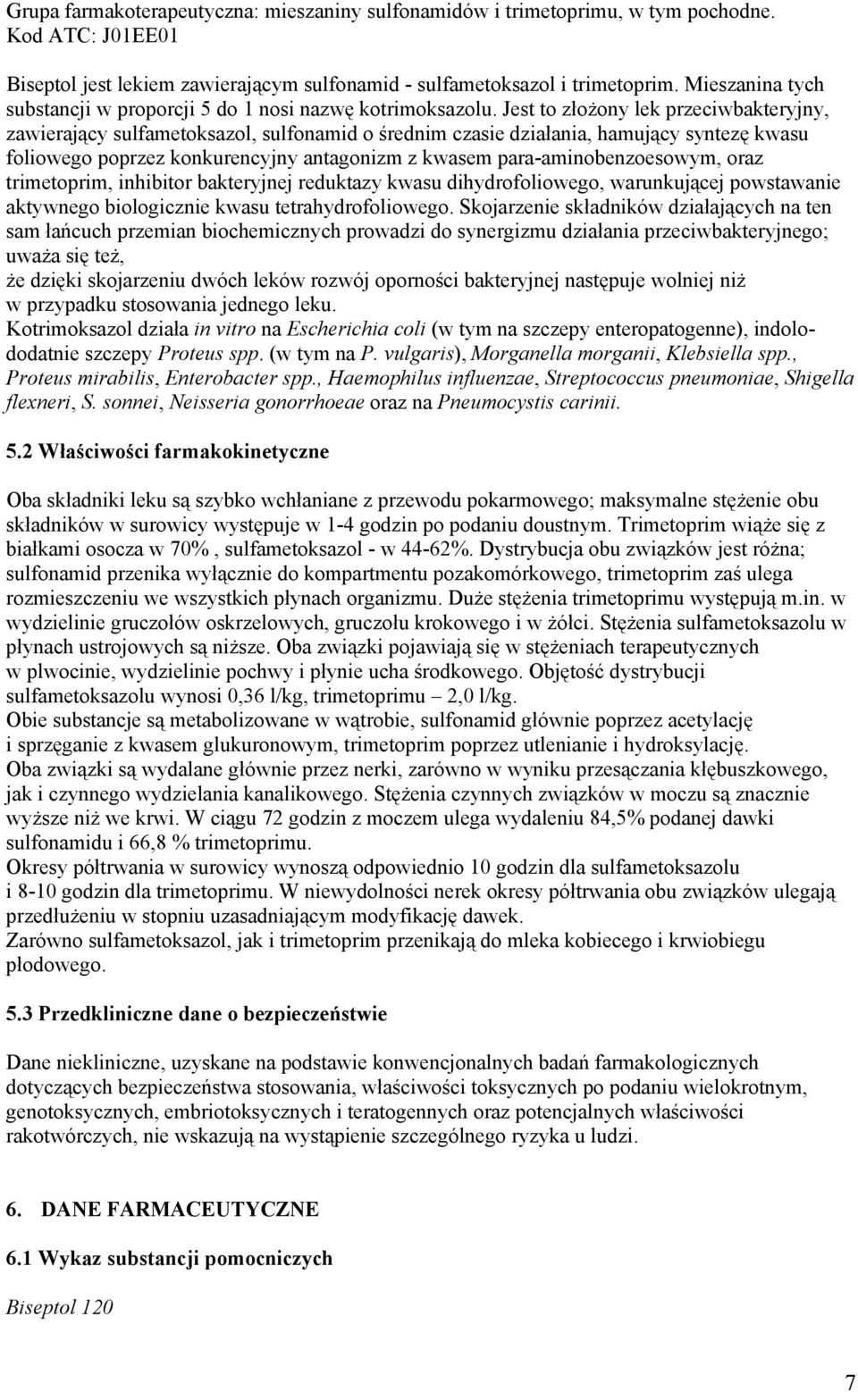 Jest to złożony lek przeciwbakteryjny, zawierający sulfametoksazol, sulfonamid o średnim czasie działania, hamujący syntezę kwasu foliowego poprzez konkurencyjny antagonizm z kwasem