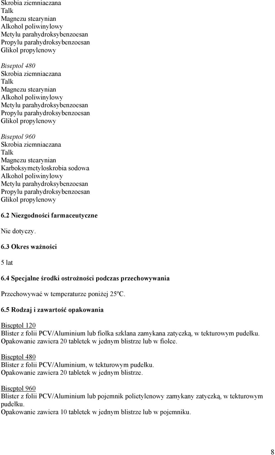 Alkohol poliwinylowy Metylu parahydroksybenzoesan Propylu parahydroksybenzoesan Glikol propylenowy 6.2 Niezgodności farmaceutyczne Nie dotyczy. 6.3 Okres ważności 5 lat 6.