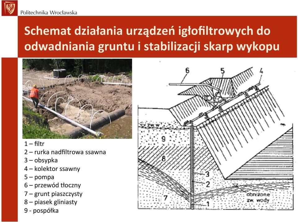 nadfiltrowa ssawna 3 obsypka 4 kolektor ssawny 5 pompa 6