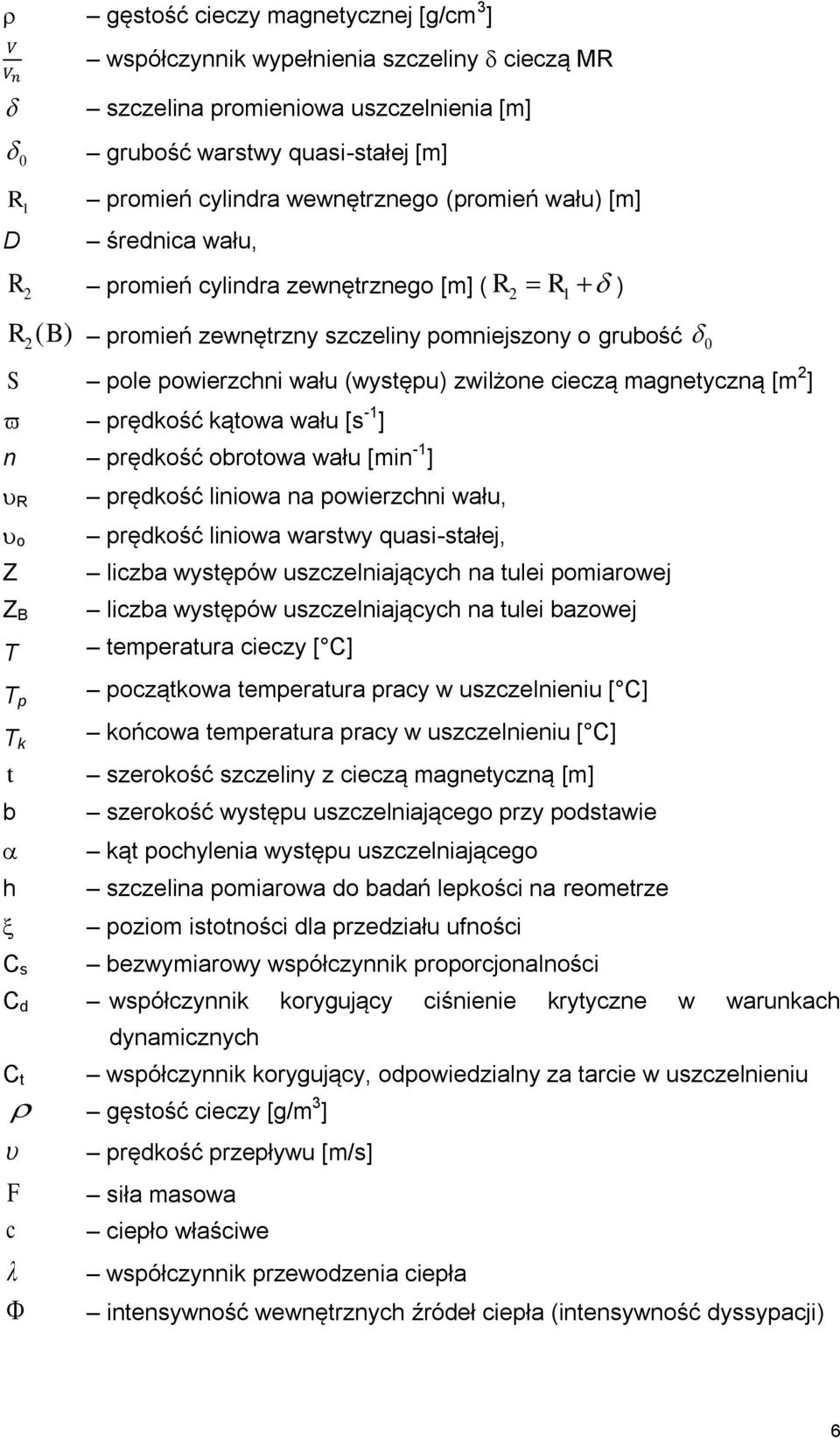 magnetyczną [m ] prędkość kątowa wału [s -1 ] n prędkość obrotowa wału [min -1 ] R o Z Z B T T p T k t b h C s prędkość liniowa na powierzchni wału, prędkość liniowa warstwy quasi-stałej, liczba