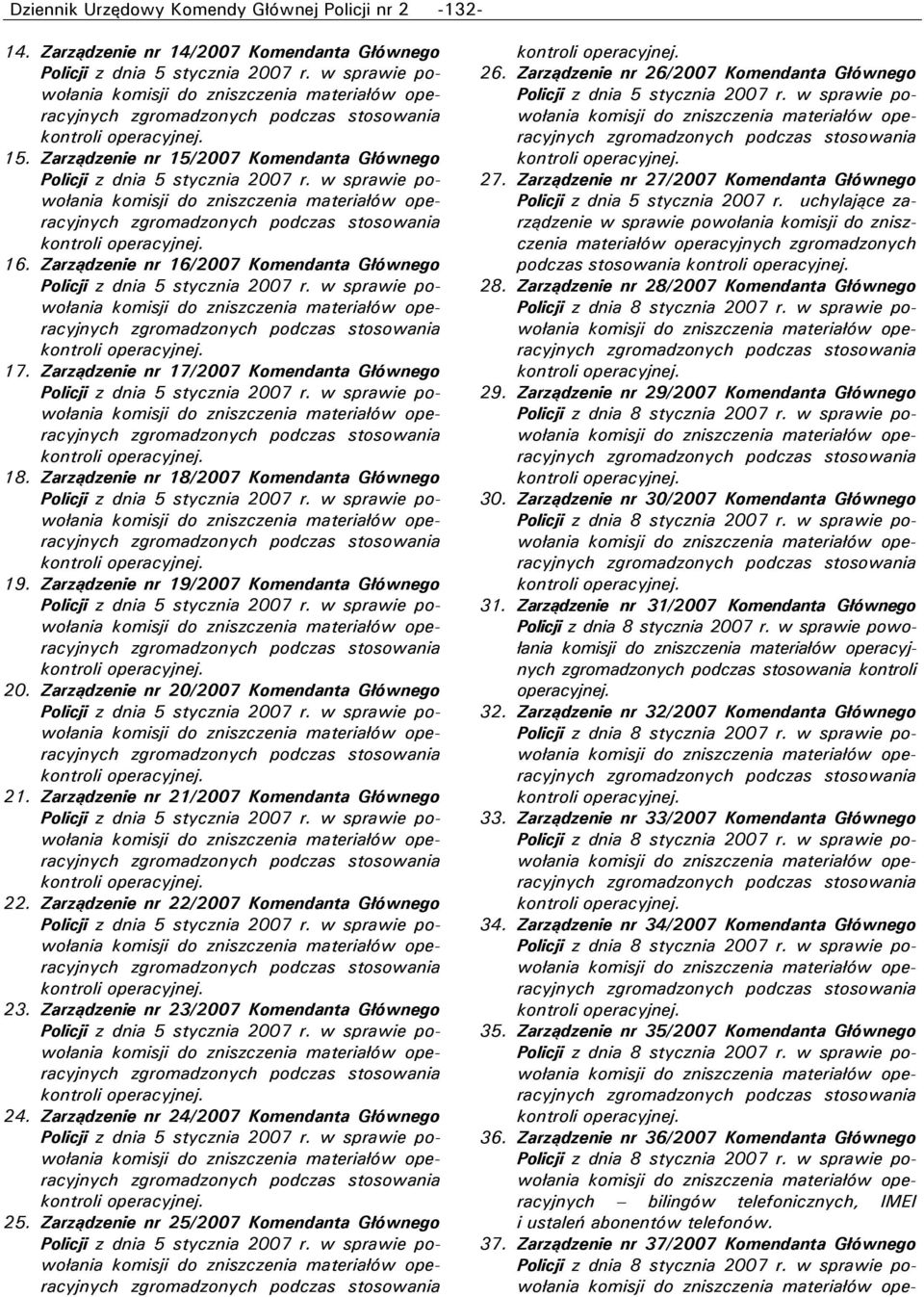 Zarządzenie nr 21/2007 Komendanta Głównego 22. Zarządzenie nr 22/2007 Komendanta Głównego 23. Zarządzenie nr 23/2007 Komendanta Głównego 24. Zarządzenie nr 24/2007 Komendanta Głównego 25.