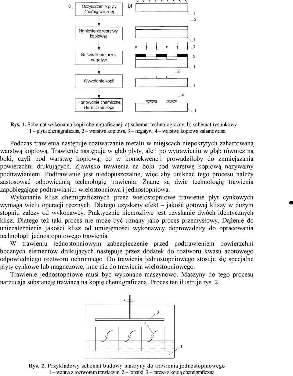 Trawienie następuje w głąb płyty, ale i po wytrawieniu w głąb równieŝ na boki, czyli pod warstwę kopiową, co w konsekwencji prowadziłoby do zmniejszania powierzchni drukujących.