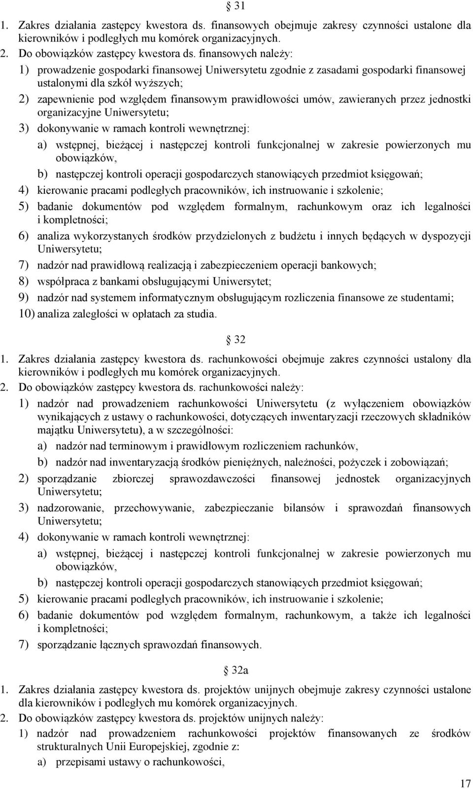 umów, zawieranych przez jednostki organizacyjne Uniwersytetu; 3) dokonywanie w ramach kontroli wewnętrznej: a) wstępnej, bieżącej i następczej kontroli funkcjonalnej w zakresie powierzonych mu