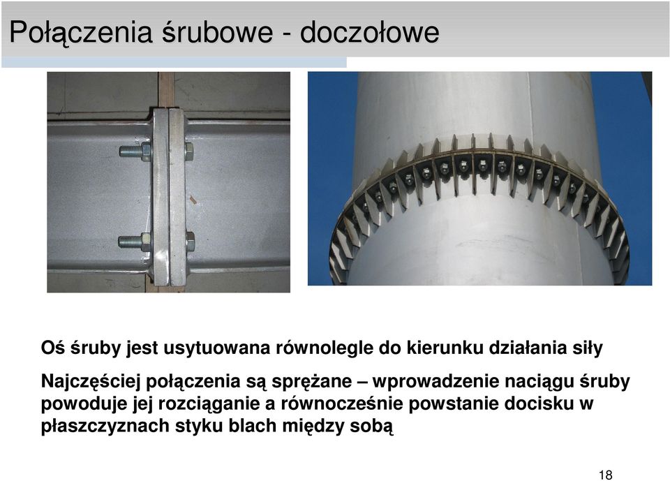 sprężane wprowadzenie naciągu śruby powoduje jej rozciąganie a