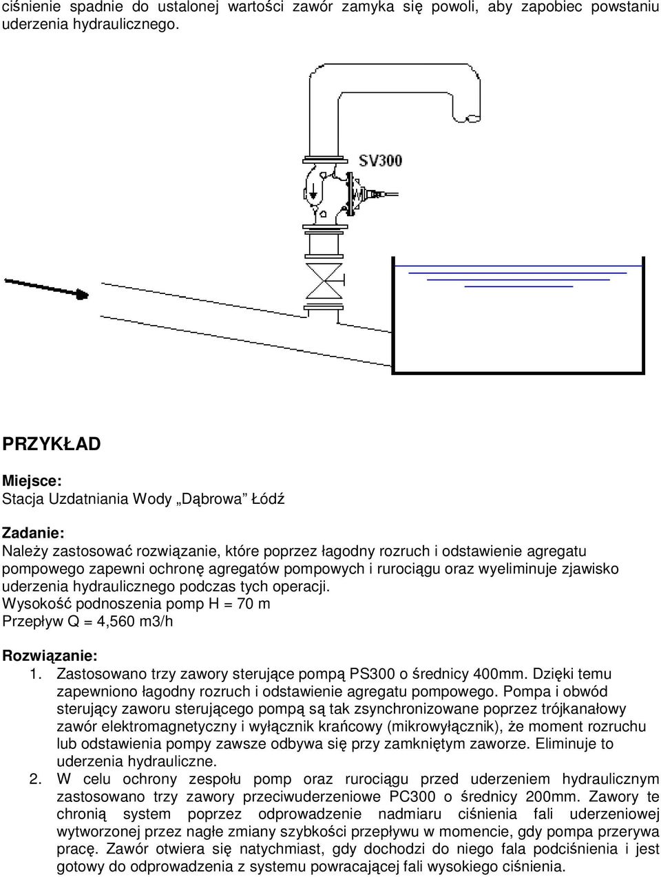 rurociągu oraz wyeliminuje zjawisko uderzenia hydraulicznego podczas tych operacji. Wysokość podnoszenia pomp H = 70 m Przepływ Q = 4,560 m3/h Rozwiązanie: 1.