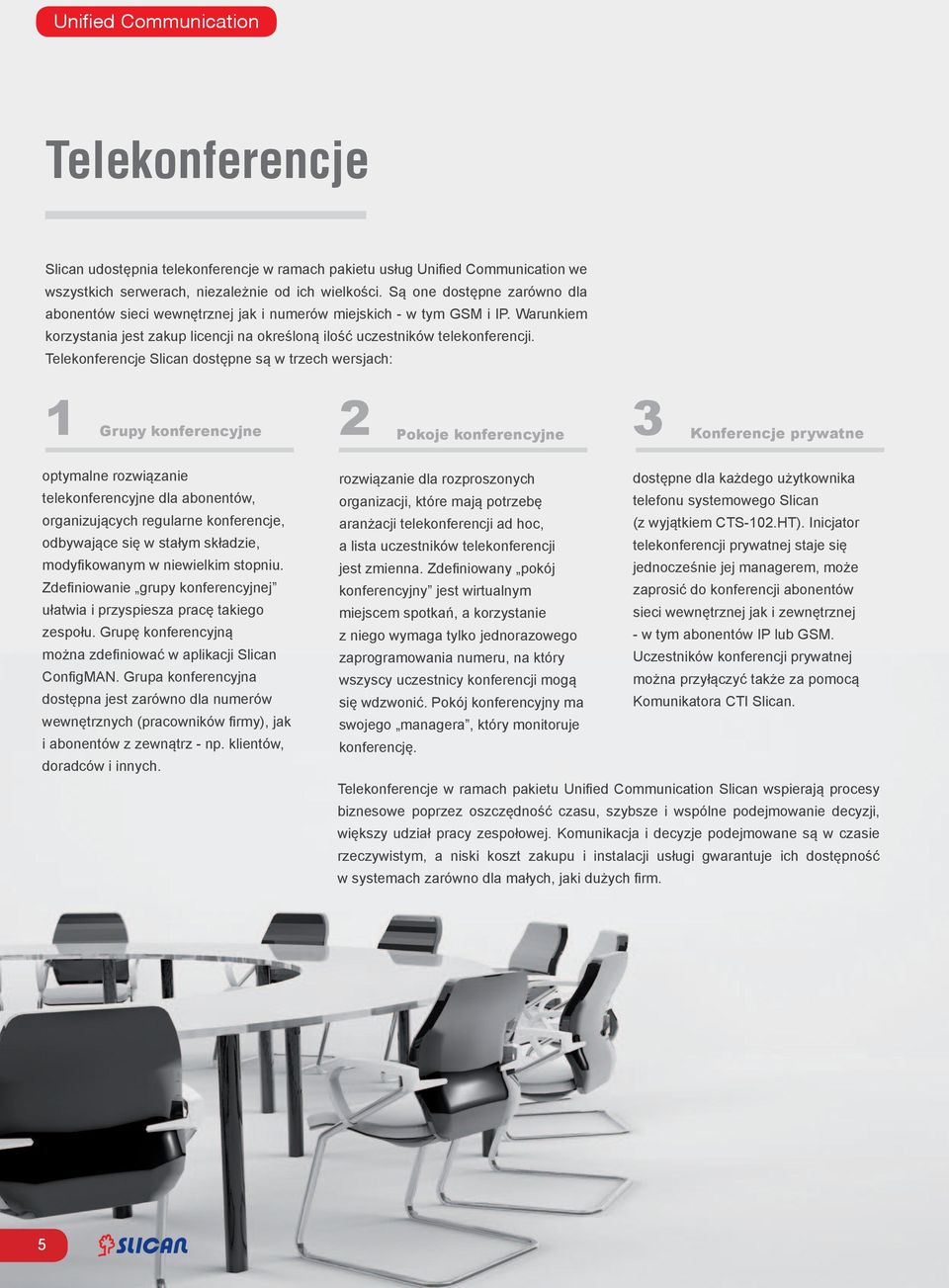 Telekonferencje Slican dostępne są w trzech wersjach: 1 Grupy konferencyjne 2 Pokoje konferencyjne 3 Konferencje prywatne optymalne rozwiązanie telekonferencyjne dla abonentów, organizujących