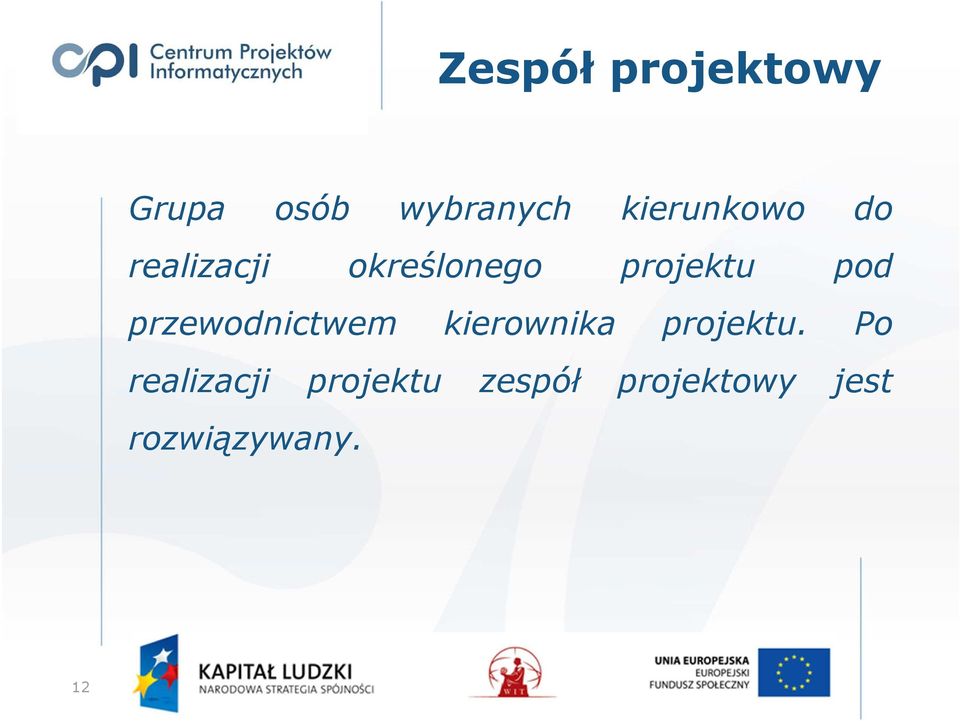 pod przewodnictwem kierownika projektu.