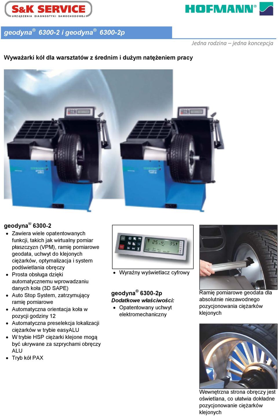 zatrzymujący ramię pomiarowe Automatyczna orientacja koła w pozycji godziny 12 Automatyczna preselekcja lokalizacji ciężarków w trybie easyalu W trybie HSP ciężarki klejone mogą być ukrywane za