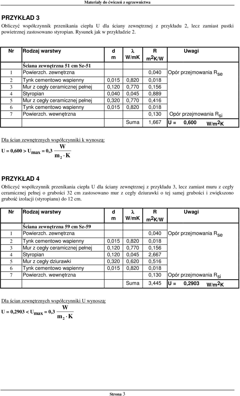 zewnętrzna 0,040 Opór przejmowania R se Tynk cementowo wapienny 0,05 0,80 0,08 3 Mur z cegły ceramicznej pełnej 0,0 0,770 0,56 4 Styropian 0,040 0,045 0,889 5 Mur z cegły ceramicznej pełnej 0,30