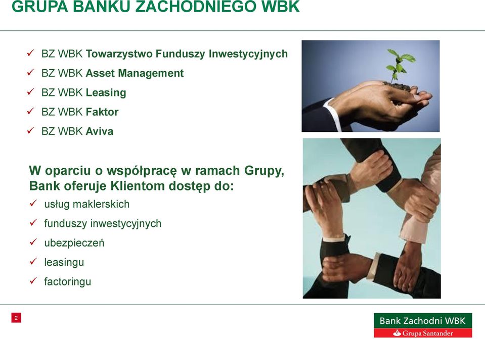 oparciu o współpracę w ramach Grupy, Bank oferuje Klientom dostęp do: