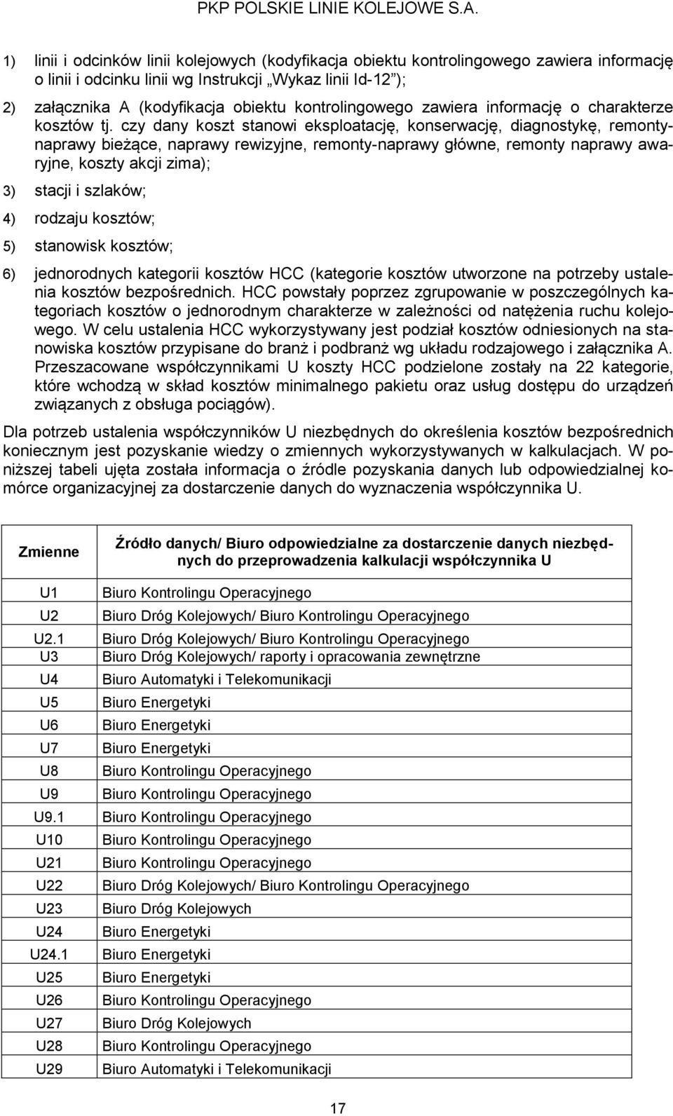 czy dany koszt stanowi eksploatację, konserwację, diagnostykę, remontynaprawy bieżące, naprawy rewizyjne, remonty-naprawy główne, remonty naprawy awaryjne, koszty akcji zima); 3) stacji i szlaków; 4)