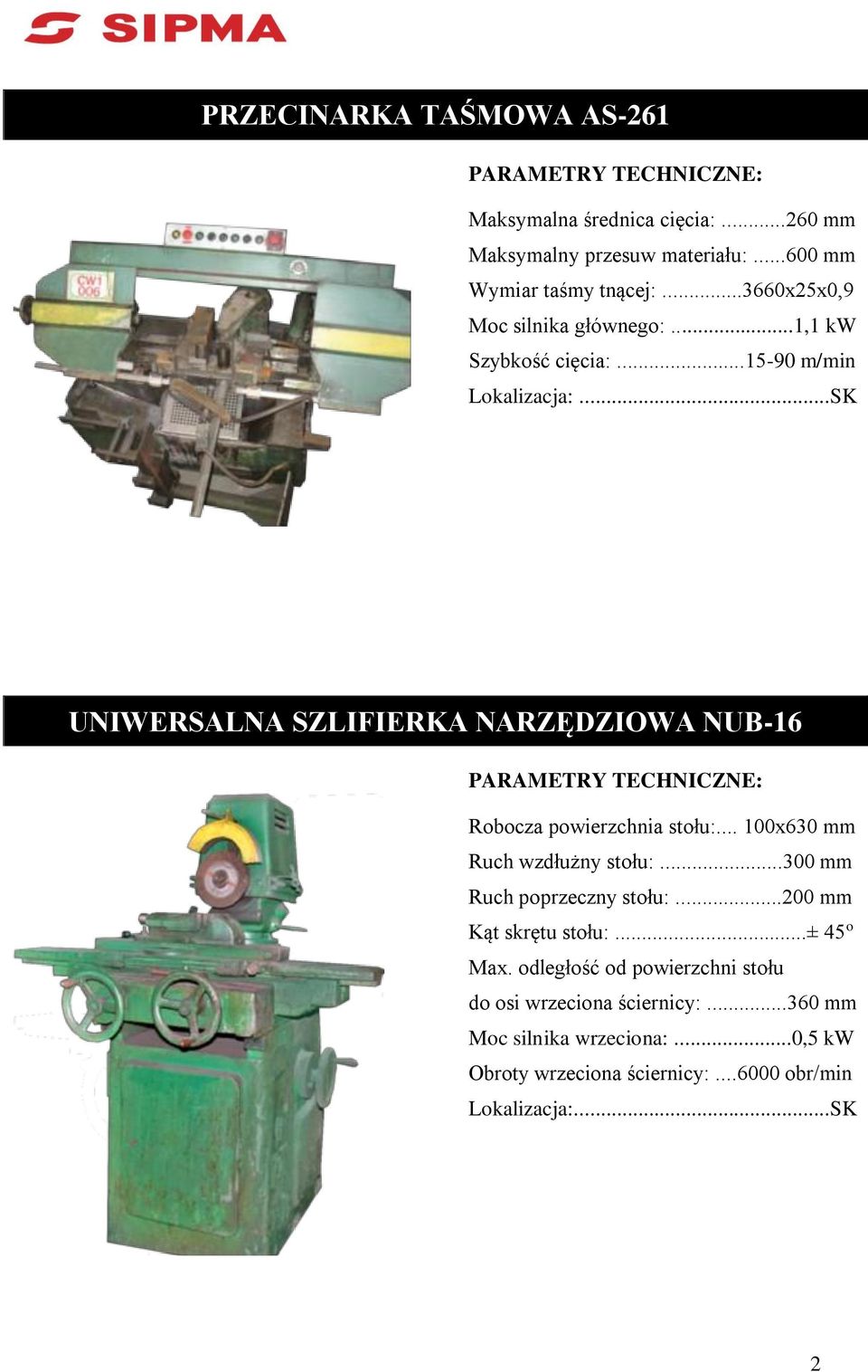 ..SK UNIWERSALNA SZLIFIERKA NARZĘDZIOWA NUB-16 Robocza powierzchnia stołu:... 100x630 mm Ruch wzdłużny stołu:...300 mm Ruch poprzeczny stołu:.