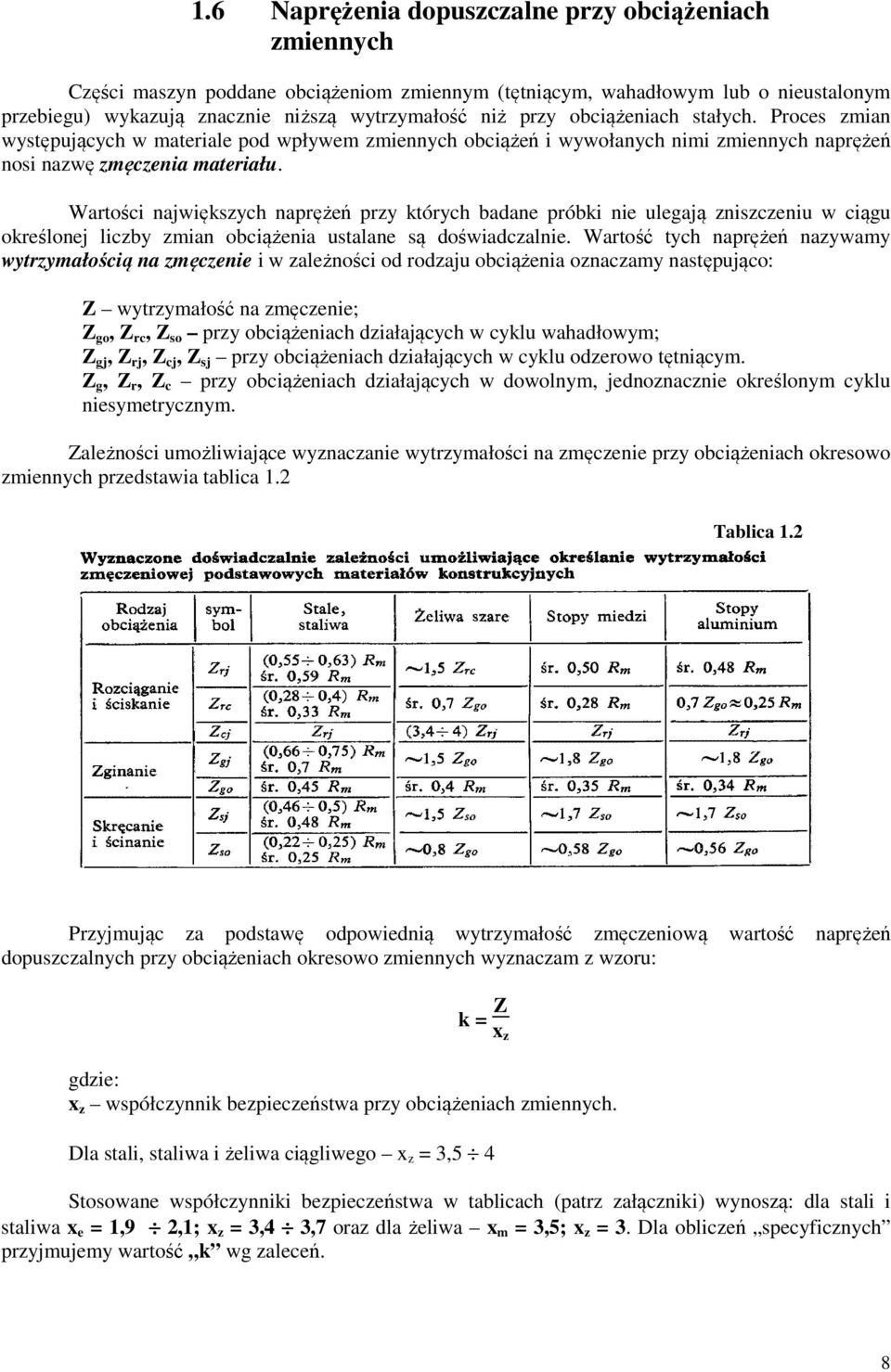 Wartości największych naprężeń przy których badane próbki nie ulegają zniszczeniu w ciągu określonej liczby zmian obciążenia ustalane są doświadczalnie.