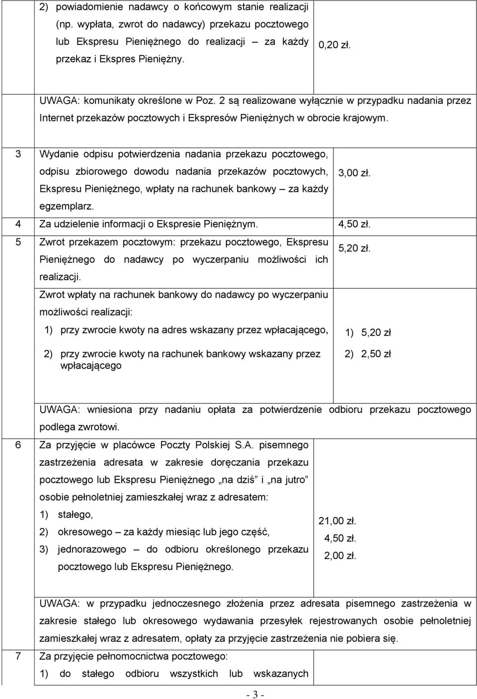 CENNIK opłat za przekazy pocztowe i usługi finansowe płatnicze w Poczcie  Polskiej S.A. w obrocie krajowym i zagranicznym - PDF Free Download