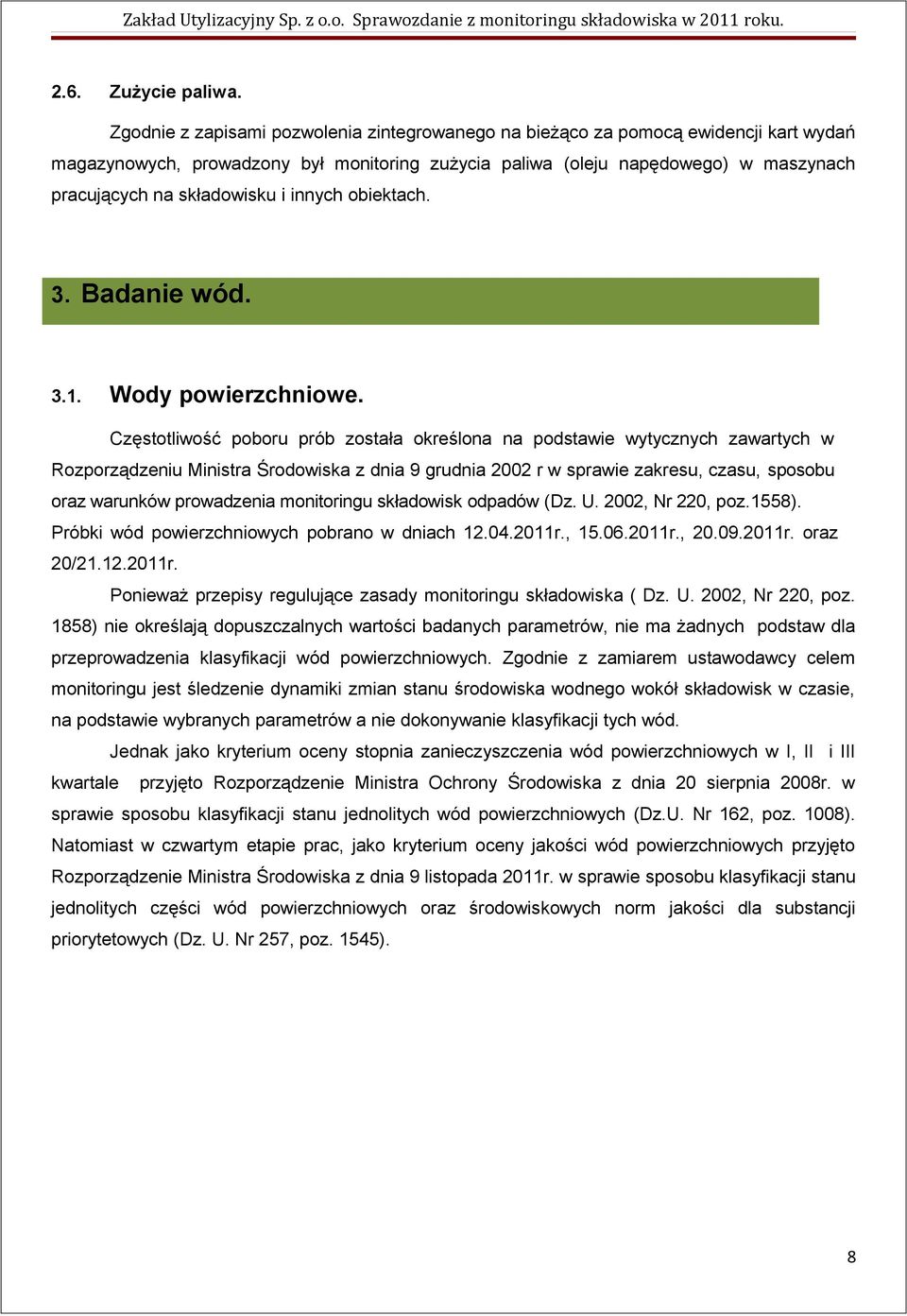 i innych obiektach. 3. Badanie wód. 3.1. Wody powierzchniowe.
