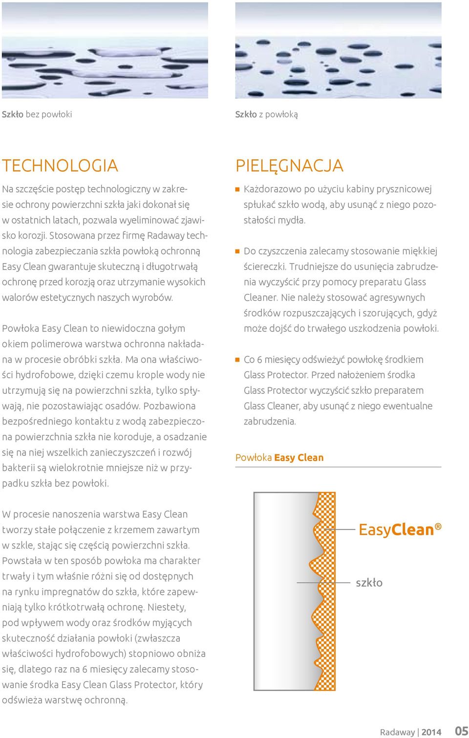 naszych wyrobów. Powłoka Easy Clean to niewidoczna gołym okiem polimerowa warstwa ochronna nakładana w procesie obróbki szkła.