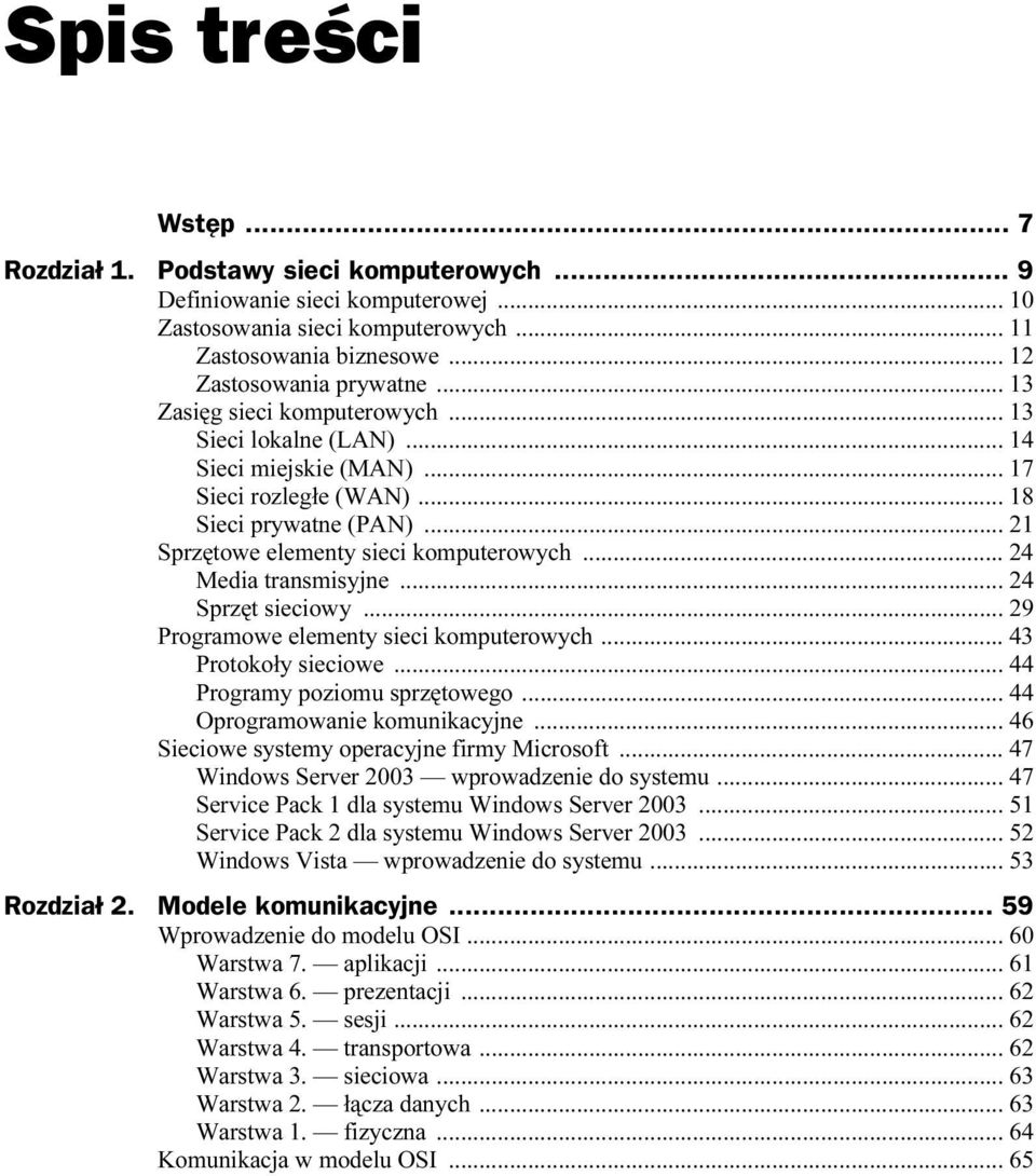 .. 24 Media transmisyjne... 24 Sprzęt sieciowy... 29 Programowe elementy sieci komputerowych... 43 Protokoły sieciowe... 44 Programy poziomu sprzętowego... 44 Oprogramowanie komunikacyjne.