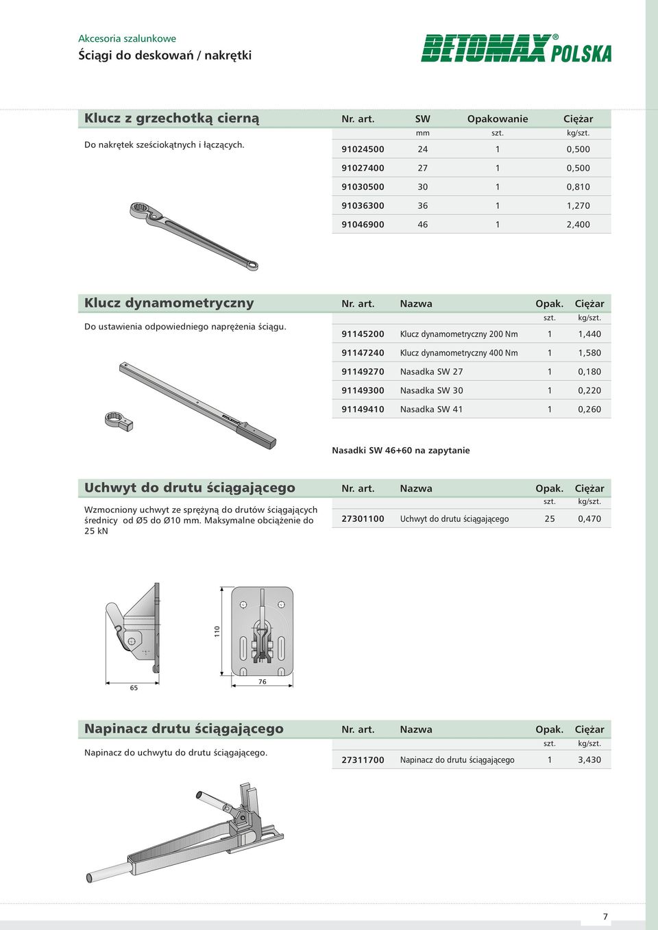 Ciężr 91145200 Kluz dynmometryzny 200 Nm 1 1,440 91147240 Kluz dynmometryzny 400 Nm 1 1,580 91149270 Nsdk SW 27 1 0,180 91149300 Nsdk SW 30 1 0,220 91149410 Nsdk SW 41 1 0,260 Nsdki SW 46+60 n