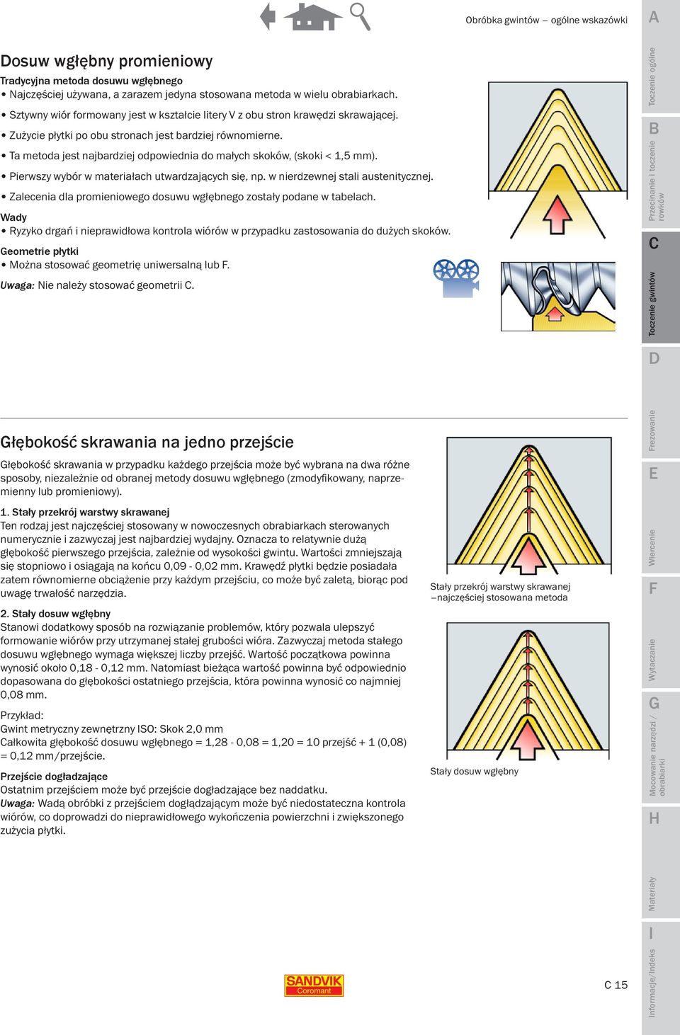 Ta metoda jest najbardziej odpowiednia do małych skoków, (skoki < 1,5 mm). Pierwszy wybór w materiałach utwardzających się, np. w nierdzewnej stali austenitycznej.