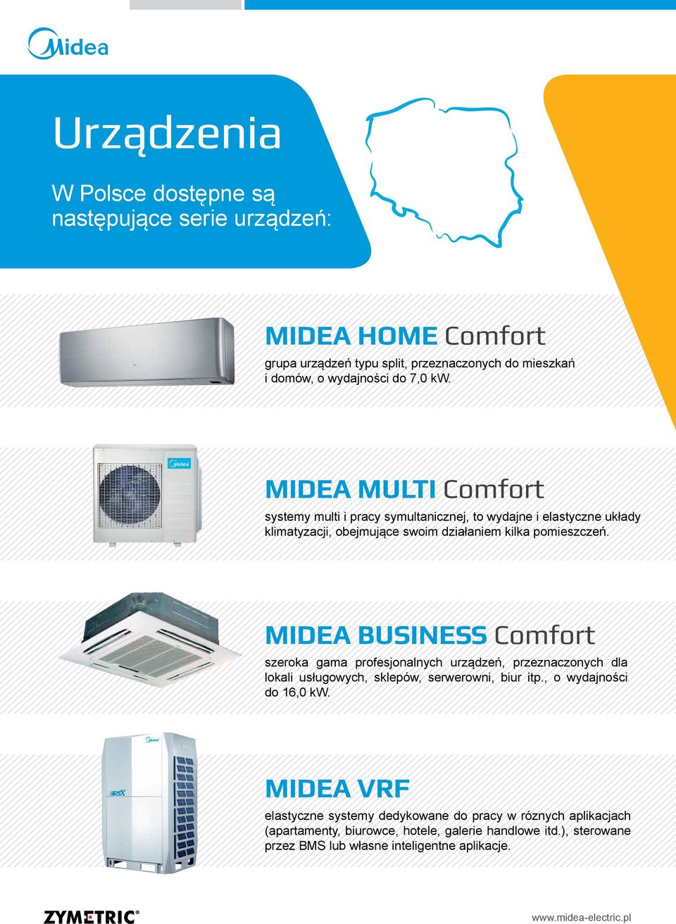 MIDEA BUSINESS Comfort szeroka gama profesjonalnych urządzeń, przeznaczonych dla lokali usługowych, sklepów, serwerowni, biur itp., o wydajności do 16,0 kw.