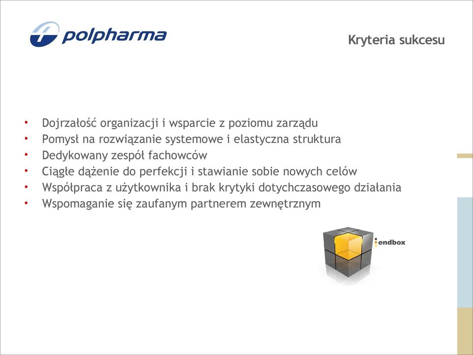 dążenie do perfekcji i stawianie sobie nowych celów Współpraca z użytkownika i