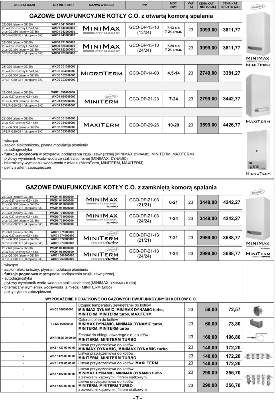 350 (ziemny GZ35) WKD0 822000000 3PB/PG30/G31 (skroplony BiC) WKD0 8000000 GCODP1310 (13/24) GCODP1310 (24/24) 713 c.o 724 c.w.u.