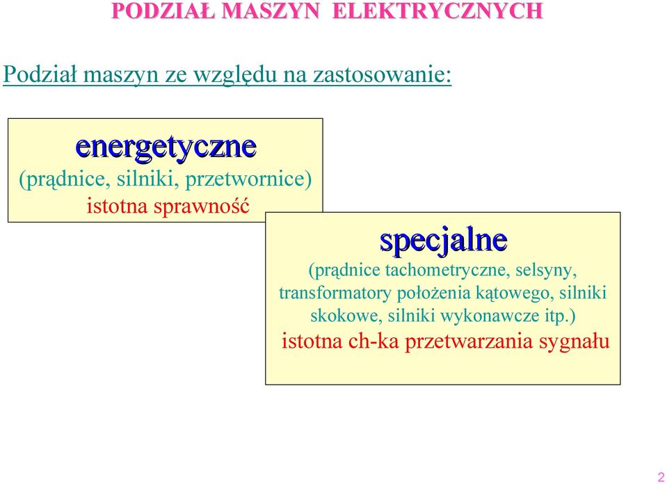 specjalne (prądnice tachoetryczne, selsyny, transforatory położenia