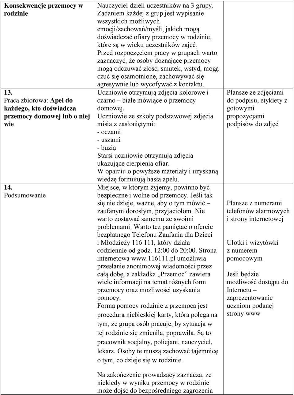 Przed rozpoczęciem pracy w grupach warto zaznaczyć, że osoby doznające przemocy mogą odczuwać złość, smutek, wstyd, mogą czuć się osamotnione, zachowywać się agresywnie lub wycofywać z kontaktu.