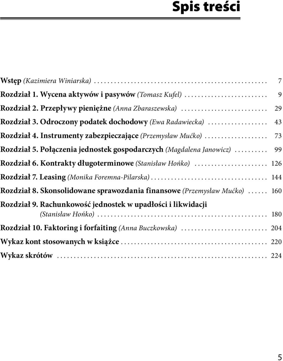 ......... 99 Rozdział 6. Kontrakty długoterminowe (Stanisław Hońko)...................... 126 Rozdział 7. Leasing (Monika Foremna-Pilarska)................................... 144 Rozdział 8.