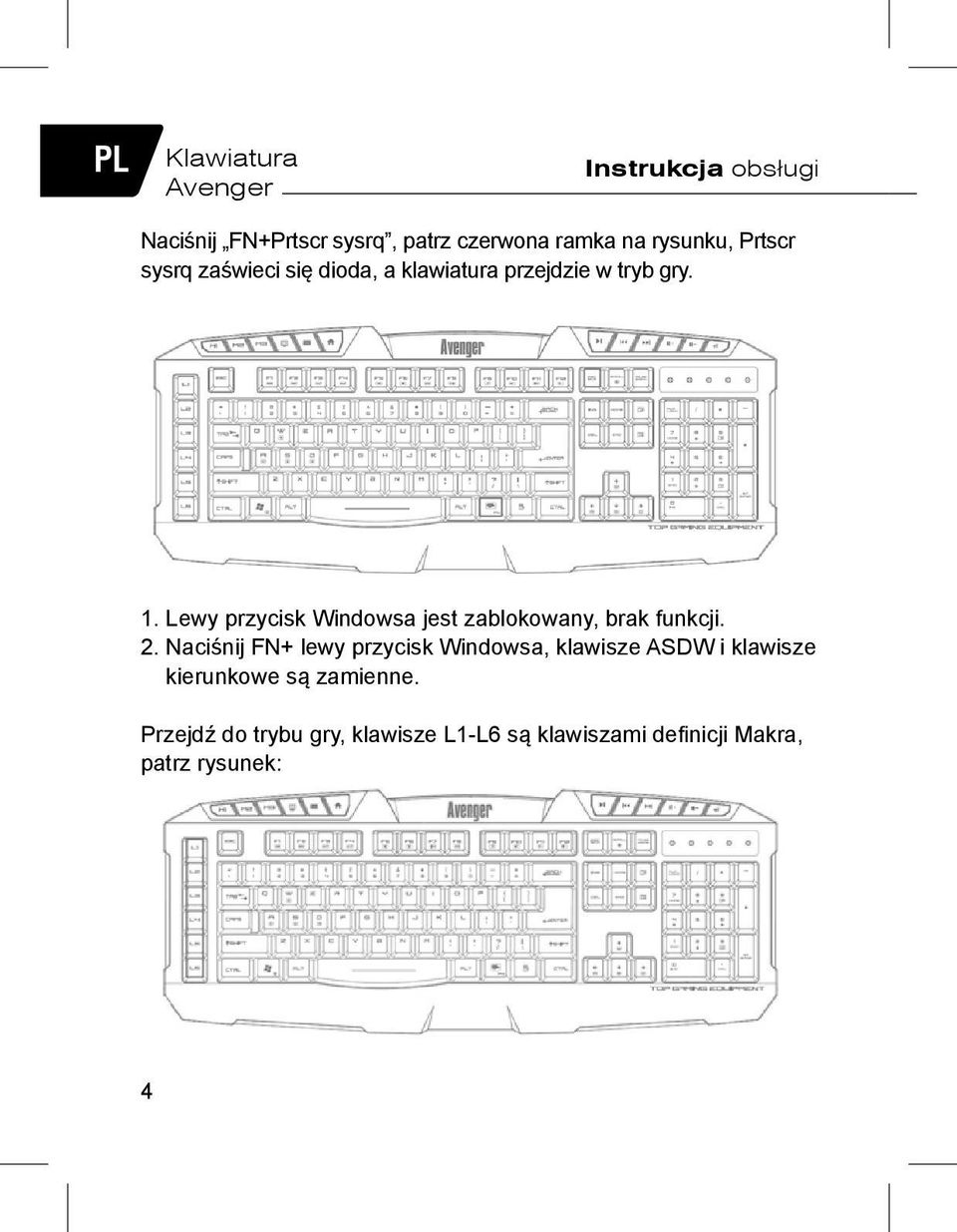 Lewy przycisk Windowsa jest zablokowany, brak funkcji. 2.