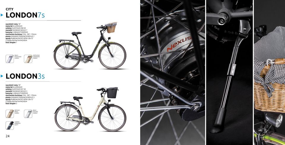 CZARNY LONDON3s wysokość ramy 18 maeriał ALUMINIUM widelec SUNTOUR CR7 50 maneki SHIMANO NEXUS 3 hamulce V-BRAKE/TORPEDO mechanizm korbowy STAL, 38T,