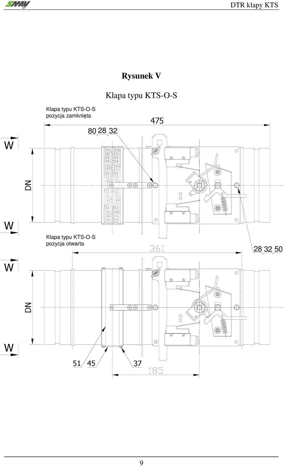 32 475 DN DN W W Klapa typu KTS-O-S