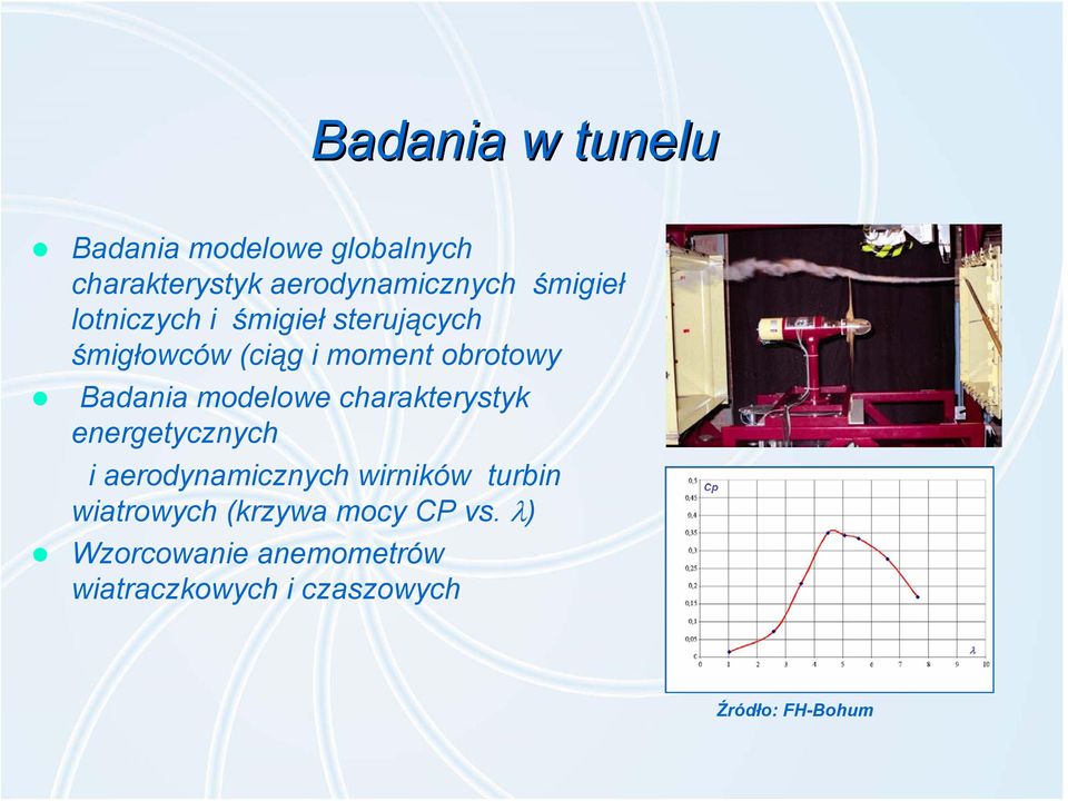 charakterystyk energetycznych i aerodynamicznych wirników turbin wiatrowych (krzywa