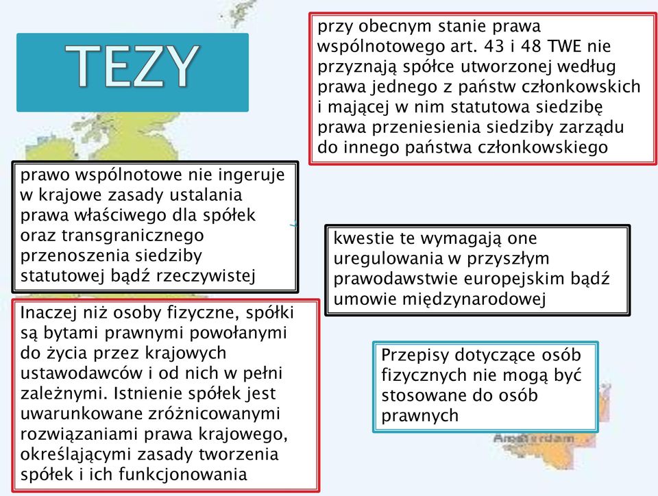 Istnienie spółek jest uwarunkowane zróżnicowanymi rozwiązaniami prawa krajowego, określającymi zasady tworzenia spółek i ich funkcjonowania przy obecnym stanie prawa wspólnotowego art.
