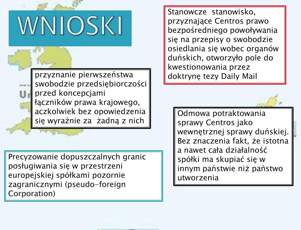 prawo bezpośredniego powoływania się na przepisy o swobodzie osiedlania się wobec organów duńskich, otworzyło pole do kwestionowania przez doktrynę tezy Daily Mail Odmowa